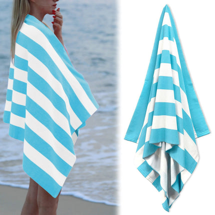 Large Oversized Beach Towel - Big Size Cotton 35 x 70 Inch Striped Pool Towel, Large Cabana Soft Swimming Towel for Adult Men Women, (Light Blue) 35" x 70" Light Blue.