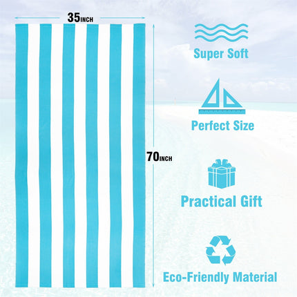 Large Oversized Beach Towel - Big Size Cotton 35 x 70 Inch Striped Pool Towel, Large Cabana Soft Swimming Towel for Adult Men Women, (Light Blue) 35" x 70" Light Blue.