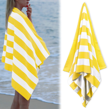 Large Oversized Beach Towel - Big Size Cotton 35 x 70 Inch Striped Pool Towel, Large Cabana Soft Swimming Towel for Adult Men Women, (Light Blue) 35" x 70" Yellow.