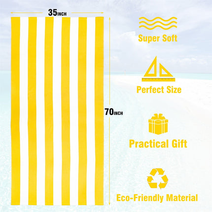 Large Oversized Beach Towel - Big Size Cotton 35 x 70 Inch Striped Pool Towel, Large Cabana Soft Swimming Towel for Adult Men Women, (Light Blue) 35" x 70" Yellow.
