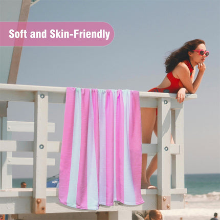 Large Oversized Beach Towel - Big Size Cotton 35 x 70 Inch Striped Pool Towel, Large Cabana Soft Swimming Towel for Adult Men Women, (Light Blue) 35" x 70" Yellow.