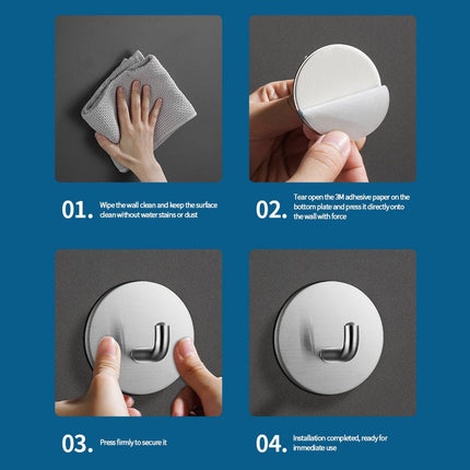 Adhesive Hooks Heavy Duty Waterproof in Shower Hooks for Hanging Loofah, Towels Clothes for Bathroom Removable Stainless Steel Brush Nickel Adhesive Wall Hooks 4 Pcs (Sliver) 1.8x1.8 1.8" x 1.8" Silver.