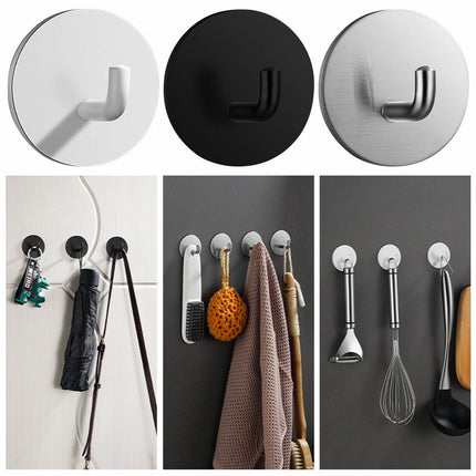 Adhesive Hooks Heavy Duty Waterproof in Shower Hooks for Hanging Loofah, Towels Clothes for Bathroom Removable Stainless Steel Brush Nickel Adhesive Wall Hooks 4 Pcs (Sliver) 1.8x1.8 1.8" x 1.8" Silver.