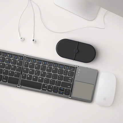 Tri-Folding Bluetooth Keyboard,Wireless Portable Foldable Bluetooth Keyboard for Travel, Keyboard with Touchpad, Rechargeable Multi-Device Small Keyboard for Laptop Tablet PC Smartphone A.