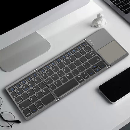 Tri-Folding Bluetooth Keyboard,Wireless Portable Foldable Bluetooth Keyboard for Travel, Keyboard with Touchpad, Rechargeable Multi-Device Small Keyboard for Laptop Tablet PC Smartphone A.