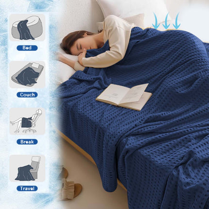 Lightweight Waffle Weave Blanket Queen Size, Breathable & Ultra Soft, 43.30"x 59.05" Soft & Cozy Thin Blanket, Perfect for Summer & Hot Sleepers, Bed, Home Decor - Mediterranea (Blue) 43.30" x 59.05" Blue.