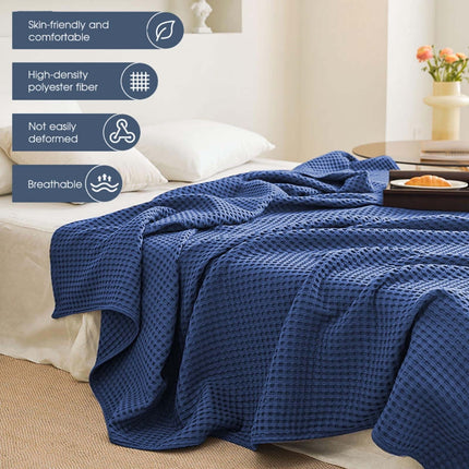 Lightweight Waffle Weave Blanket Queen Size, Breathable & Ultra Soft, 43.30"x 59.05" Soft & Cozy Thin Blanket, Perfect for Summer & Hot Sleepers, Bed, Home Decor - Mediterranea (Blue) 43.30" x 59.05" Blue.