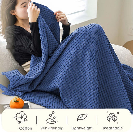Lightweight Waffle Weave Blanket Queen Size, Breathable & Ultra Soft, 43.30"x 59.05" Soft & Cozy Thin Blanket, Perfect for Summer & Hot Sleepers, Bed, Home Decor - Mediterranea (Blue) 43.30" x 59.05" White.