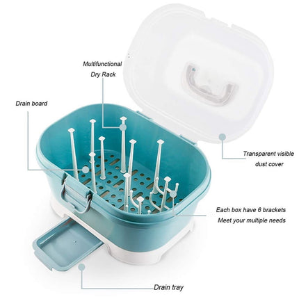 Baby Bottle Drying Rack Storage, Nursing Bottle Storage Box Organizer with Cover, Portable Kitchen Cabinet Organizer, High Capacity Bottle Dryer Holder for Bottles(Blue,11.81"Dx8.44"Wx8.85"H) Blue.