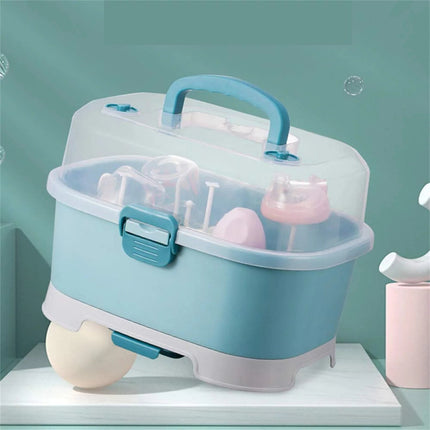 Baby Bottle Drying Rack Storage, Nursing Bottle Storage Box Organizer with Cover, Portable Kitchen Cabinet Organizer, High Capacity Bottle Dryer Holder for Bottles(Blue,11.81"Dx8.44"Wx8.85"H) Blue.