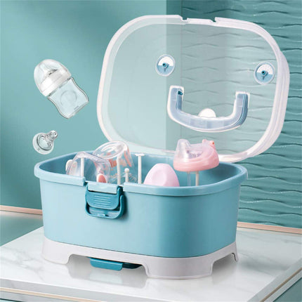 Baby Bottle Drying Rack Storage, Nursing Bottle Storage Box Organizer with Cover, Portable Kitchen Cabinet Organizer, High Capacity Bottle Dryer Holder for Bottles(Blue,11.81"Dx8.44"Wx8.85"H) Blue.