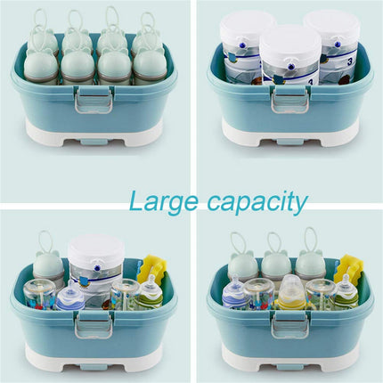 Baby Bottle Drying Rack Storage, Nursing Bottle Storage Box Organizer with Cover, Portable Kitchen Cabinet Organizer, High Capacity Bottle Dryer Holder for Bottles(Blue,11.81"Dx8.44"Wx8.85"H) Blue.