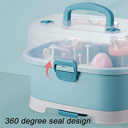 Baby Bottle Drying Rack Storage, Nursing Bottle Storage Box Organizer with Cover, Portable Kitchen Cabinet Organizer, High Capacity Bottle Dryer Holder for Bottles(Blue,11.81"Dx8.44"Wx8.85"H) Blue.