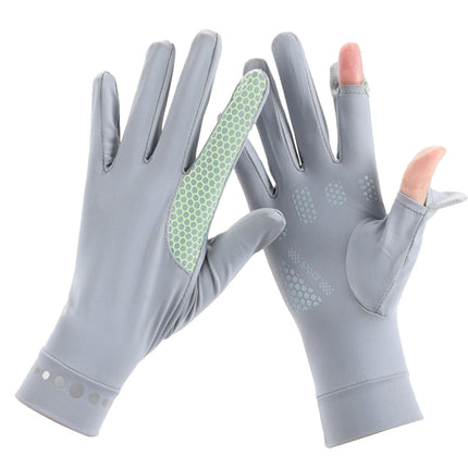 Mens Women Driving Gloves Summer UV Sun Protection Gloves Non-Slip Touchscreen Ice-Silk Sunblock Gloves for Cycling Riding One Size Grey.