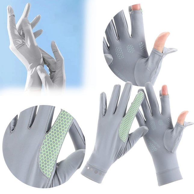 Mens Women Driving Gloves Summer UV Sun Protection Gloves Non-Slip Touchscreen Ice-Silk Sunblock Gloves for Cycling Riding One Size Grey.