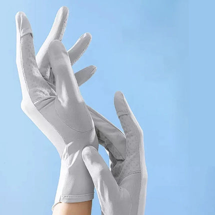 Mens Women Driving Gloves Summer UV Sun Protection Gloves Non-Slip Touchscreen Ice-Silk Sunblock Gloves for Cycling Riding One Size Grey.