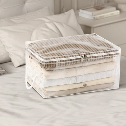 Transparent Zipper Clothing Storage Bag - Heavy-Duty Organizer for Blankets, Linen, Bed Sheets, Clothes & Pillows | Space-Saving Compression Bag Storage for Closet(11.81"DX9.05"WX5.9"H) 24.01"DX18.11"WX14.96"H.