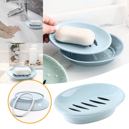 Oval Plastic Soap Dish - Double Compartment Drain Tray| Bathroom & Kitchen Soap Holder for Face & Body Soap | Oval Shaped Soap Dish for Countertop & Shower Use(Pink) Light Blue.