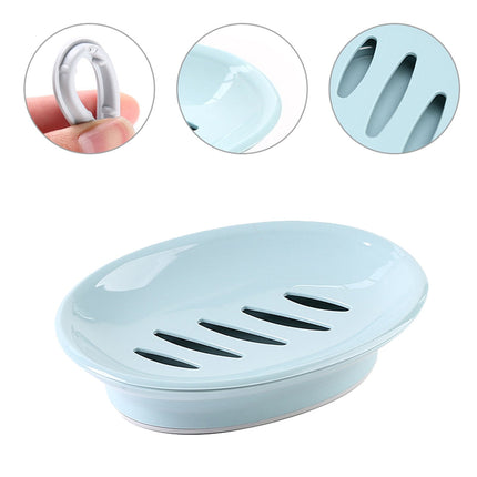 Oval Plastic Soap Dish - Double Compartment Drain Tray| Bathroom & Kitchen Soap Holder for Face & Body Soap | Oval Shaped Soap Dish for Countertop & Shower Use(Pink) Light Blue.