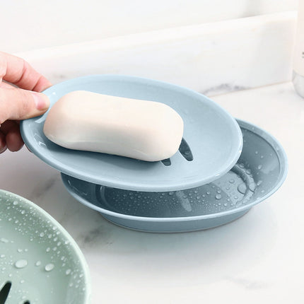 Oval Plastic Soap Dish - Double Compartment Drain Tray| Bathroom & Kitchen Soap Holder for Face & Body Soap | Oval Shaped Soap Dish for Countertop & Shower Use(Pink) Light Blue.