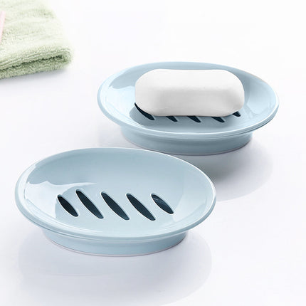 Oval Plastic Soap Dish - Double Compartment Drain Tray| Bathroom & Kitchen Soap Holder for Face & Body Soap | Oval Shaped Soap Dish for Countertop & Shower Use(Pink) Light Blue.