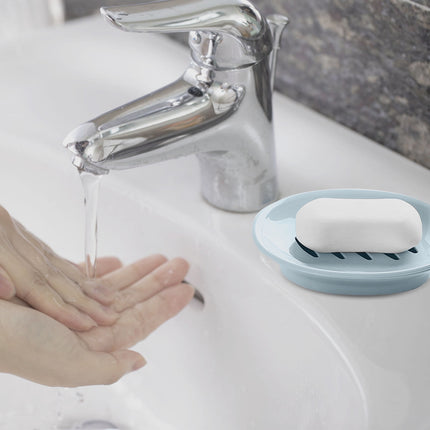 Oval Plastic Soap Dish - Double Compartment Drain Tray| Bathroom & Kitchen Soap Holder for Face & Body Soap | Oval Shaped Soap Dish for Countertop & Shower Use(Pink) Light Blue.