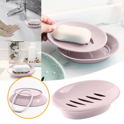 Oval Plastic Soap Dish - Double Compartment Drain Tray| Bathroom & Kitchen Soap Holder for Face & Body Soap | Oval Shaped Soap Dish for Countertop & Shower Use(Pink) Pink.