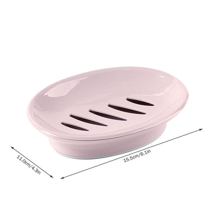 Oval Plastic Soap Dish - Double Compartment Drain Tray| Bathroom & Kitchen Soap Holder for Face & Body Soap | Oval Shaped Soap Dish for Countertop & Shower Use(Pink) Pink.