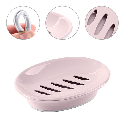 Oval Plastic Soap Dish - Double Compartment Drain Tray| Bathroom & Kitchen Soap Holder for Face & Body Soap | Oval Shaped Soap Dish for Countertop & Shower Use(Pink) Pink.