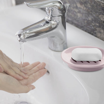 Oval Plastic Soap Dish - Double Compartment Drain Tray| Bathroom & Kitchen Soap Holder for Face & Body Soap | Oval Shaped Soap Dish for Countertop & Shower Use(Pink) Pink.