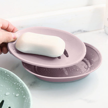 Oval Plastic Soap Dish - Double Compartment Drain Tray| Bathroom & Kitchen Soap Holder for Face & Body Soap | Oval Shaped Soap Dish for Countertop & Shower Use(Pink) Pink.