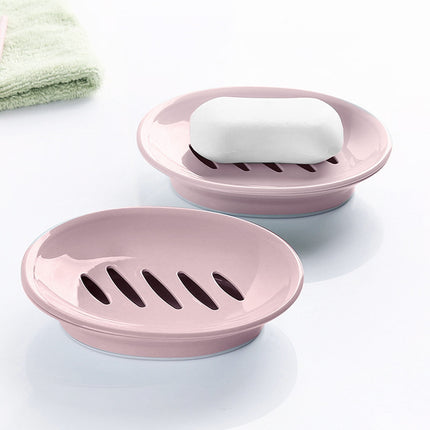 Oval Plastic Soap Dish - Double Compartment Drain Tray| Bathroom & Kitchen Soap Holder for Face & Body Soap | Oval Shaped Soap Dish for Countertop & Shower Use(Pink) Pink.
