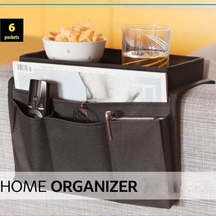 Sofa Armrest Organizer with Cup Holder - TV Remote Holder for Recliner & Couch | Armchair Caddy with Storage Pockets | Holds Cellphone, Tablet, Books, Magazines & Drinks Side Storage Bag(Black) Beige.