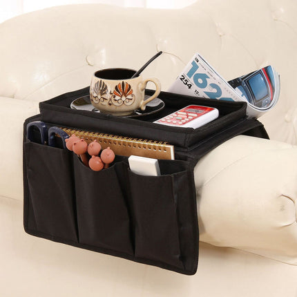 Sofa Armrest Organizer with Cup Holder - TV Remote Holder for Recliner & Couch | Armchair Caddy with Storage Pockets | Holds Cellphone, Tablet, Books, Magazines & Drinks Side Storage Bag(Black) Beige.