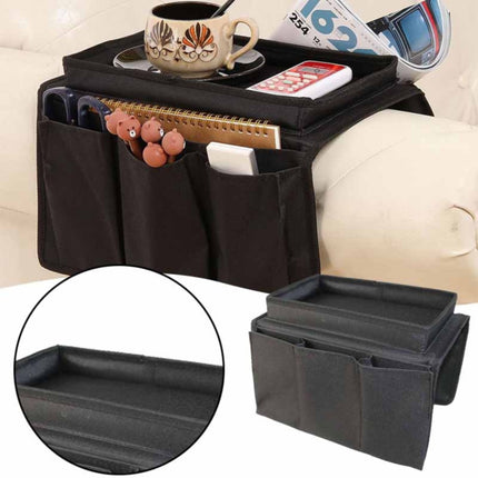 Sofa Armrest Organizer with Cup Holder - TV Remote Holder for Recliner & Couch | Armchair Caddy with Storage Pockets | Holds Cellphone, Tablet, Books, Magazines & Drinks Side Storage Bag(Black) Black.