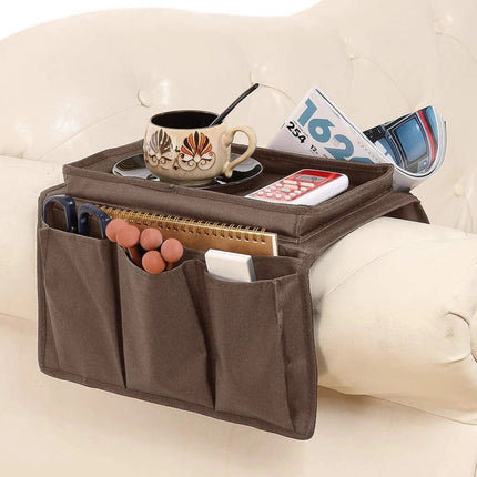 Sofa Armrest Organizer with Cup Holder - TV Remote Holder for Recliner & Couch | Armchair Caddy with Storage Pockets | Holds Cellphone, Tablet, Books, Magazines & Drinks Side Storage Bag(Black) Black.