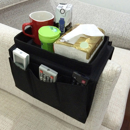 Sofa Armrest Organizer with Cup Holder - TV Remote Holder for Recliner & Couch | Armchair Caddy with Storage Pockets | Holds Cellphone, Tablet, Books, Magazines & Drinks Side Storage Bag(Black) Black.