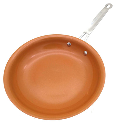 12 Inch Non-Stick Copper Frying Pan with Ceramic Coating - Induction Oven Safe Skillet for Searing, Frying - Aluminum Body, Double Bottom, Universal Stove Compatible.
