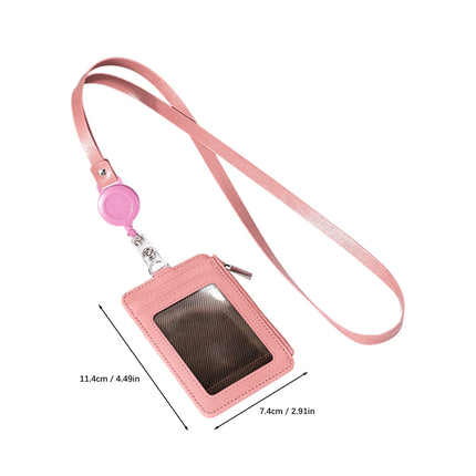 Slim PU Leather ID Badge Holder Wallet,with Zip, Neck Lanyard & Retractable Reel,ID Card Wallet, Badge Holder with Lanyard, PU Leather Badge Case, Retractable Badge Reel Holder(Red) Brown.