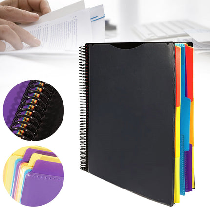 Spiral Binder Project Organizer - 6/12 Pockets with Assorted Tabs, Tear Poly Material, 1/3 Cut Tabs, Letter Size,Pocket Binder, Project Folder, Organizer with Tabs, School Project Holder(12 Pages) 6 Pages.