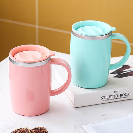 17oz Double Wall Insulated Desk Mug with Lid and Handle, Stainless steel Reusable Cup, Spill-Proof, Microwave & Dishwasher Safe, Wide Mouth, Cup Holder Friendly (Blue) 3.42x5.11 3.42" x 5.11" Blue.
