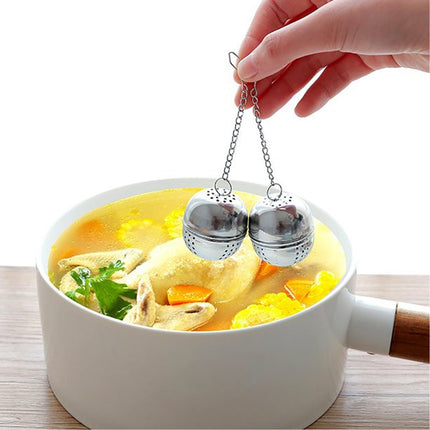 Spice Ball for Cooking, Tea Infuser, Stainless Steel Tea Ball Strainer Spice Infuser, Soup Seasonings Seperation Basket with Extended Chain Hook for Brewing Tea Spices Seasonings, 1.57x1.57 2.08" x 2.75" Silver.