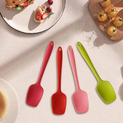 Heat Resistant Silicone Spoon Spatula, 600°F High Temp Flexible Cooking Spoons Kitchen Rubber Spoonula Scratch-Proof for Mixing Stirring Scraping Serving Non-Stick Cookware (4 Pcs) 1.77x8.26 1.77" x 8.26" Multicolor.