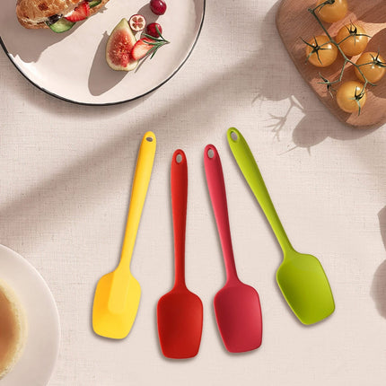 Heat Resistant Silicone Spoon Spatula, 600°F High Temp Flexible Cooking Spoons Kitchen Rubber Spoonula Scratch-Proof for Mixing Stirring Scraping Serving Non-Stick Cookware (4 Pcs) 1.77x8.26 1.77" x 8.26" Multicolor.