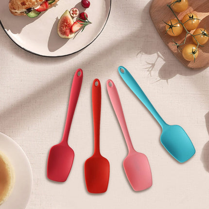 Heat Resistant Silicone Spoon Spatula, 600°F High Temp Flexible Cooking Spoons Kitchen Rubber Spoonula Scratch-Proof for Mixing Stirring Scraping Serving Non-Stick Cookware (4 Pcs) 1.77x8.26 1.77" x 8.26" Multicolor.
