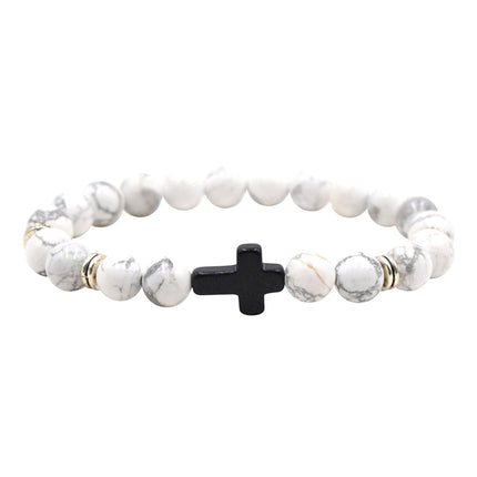 Natural Stone Black Cross Stretch Bracelet Elastic Thread Beaded Unisex Jewelry - One Size Fits Most Wrist, Spiritual Healing Crystal Bead Gift, Up to 60% OFF Black.