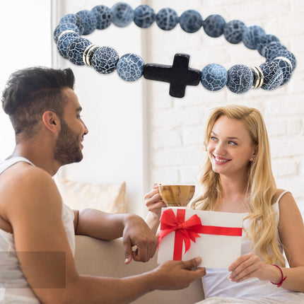 Natural Stone Black Cross Stretch Bracelet Elastic Thread Beaded Unisex Jewelry - One Size Fits Most Wrist, Spiritual Healing Crystal Bead Gift, Up to 60% OFF Black.