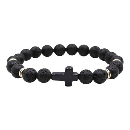 Natural Stone Black Cross Stretch Bracelet Elastic Thread Beaded Unisex Jewelry - One Size Fits Most Wrist, Spiritual Healing Crystal Bead Gift, Up to 60% OFF G.