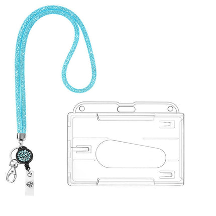 Retractable ID Badge Holder with Bling Neck Strap Lanyard, Heavy Duty Bling Badge Reel with Clear Card Holder for Office Worker Teacher Doctor (Sky Blue/1 Pcs) 3.54x2.64 3.54" x 2.64" Beige.