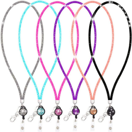 Retractable ID Badge Holder with Bling Neck Strap Lanyard, Heavy Duty Bling Badge Reel with Clear Card Holder for Office Worker Teacher Doctor (Sky Blue/1 Pcs) 3.54x2.64 3.54" x 2.64" Blue.